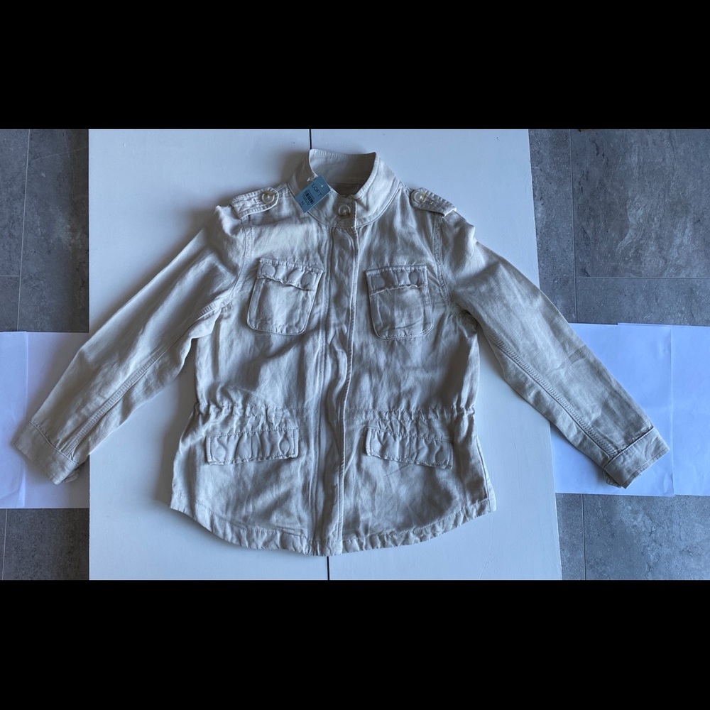 LOFT Jacket Linen Blend Button Front Utility Drawstring Waist XS Petite